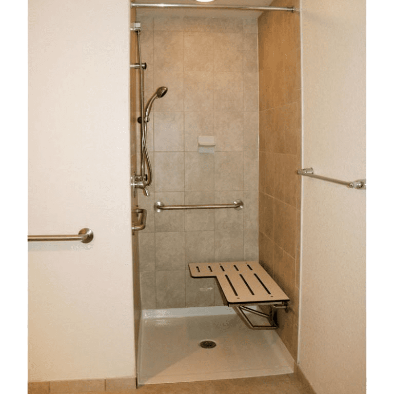Ada roll in shower pan outlet
